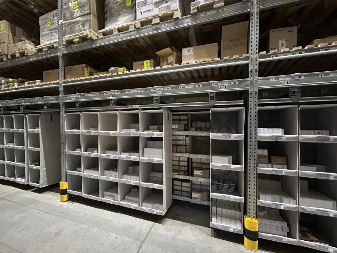 High-density warehouse storage using Storeganizer system